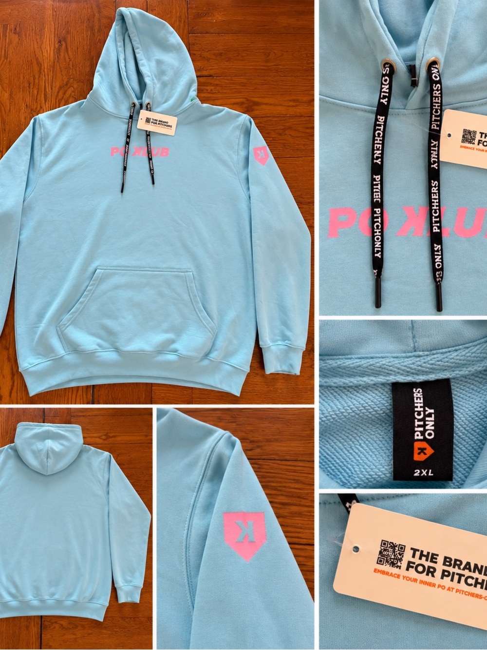 Pitchers Only PO Klub Hoodie 2XL Blue Pink Baseball Pullover NWT XXL